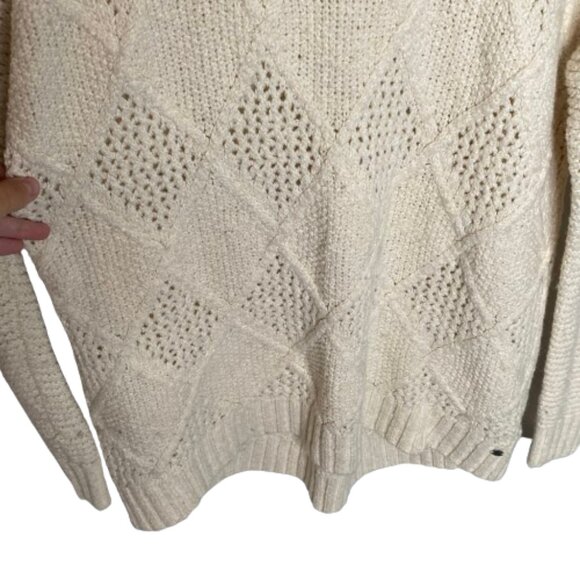 American Eagle Womens Open Cable Knit Sweater Size Extra Large Cream Casual Cozy - Picture 7 of 14